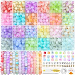 lot 86862 image: Acerich 700Pcs Glass Beads for Jewelry Making, 24 Color 8mm Glass Crystal Beads Friendship Bracelets Making Kit for DIY Earrings Necklaces Rings