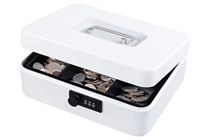 lot 86863 image: KYODOLED Large Cash Box with Combination Lock,Safe Metal Box for Money, Storage Lock Box with Money Tray,9.84x 7.87x 3.54 White Large