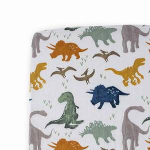 lot 86879 image: Little Unicorn Dino Friends Fitted Crib Sheet  100% Cotton Muslin  Super Soft  Sized for Standard Baby Crib & Toddler Mattress  Machine Washable  52� x 28� x 9�