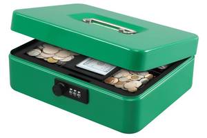 lot 86880 image: KYODOLED Large Cash Box with Combination Lock,Safe Metal Box for Money, Storage Lock Box with Money Tray,9.84x 7.87x 3.54 Green Large