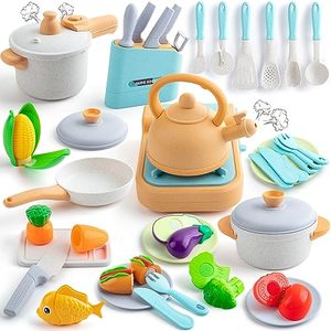 lot 86883 image: EFOSHM Pretend Play Kitchen Accessories Set, 44PCS Kids Kitchen Playset Cookware Toys with Play Pots and Pans, Gas Stove with Sound & Light,Cooking Utensils Play Food Kitchen Toys Gift for Girls Boys