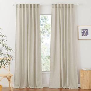 lot 86890 image: RYB HOME Linen Curtains for Bedroom - Light Airy Semi Sheer Curtains Large Window Decor for Living Room Sun Room Sliding Glass Door, Angora, 52 inch Wide x 84 inch Long, 1 Pair