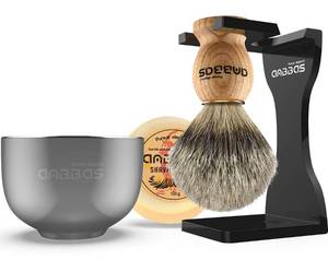 lot 86919 image: Shaving Set, Anbbas 4in1 Pure Badger Hair Shaving Brush Solid Manchurian Ash Wood Handle,Black Broken-Resistant Acrylic Shaving Stand,Stainless Steel Shaving Bowl Dia 3.2 inch and Goat Milk Soap 100g