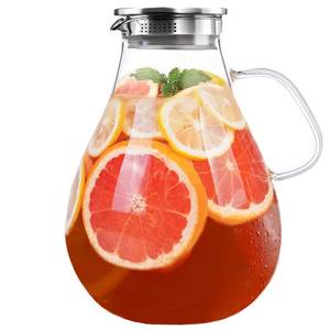 lot 86949 image: 3 Quart Glass Pitcher with Lid,96 oz -Iced Tea Pitcher, Juice, Milk, Coffee, Lemonade - Borosilicate Boiling Glassware - Hot & Cold Beverages Christmas Gift,New Year Gift