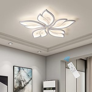 lot 86952 image: Garwarm Modern Ceiling Light,23.6� Dimmable LED Chandelier Flush Mount,Remote Control Acrylic Leaf Lamp Fixture for Living Room Dining Room Bedroom 60W