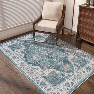 lot 86958 image: jinchan Area Rug 3x5 Washable Rug Entryway Vintage Rug Kitchen Floor Cover Traditional Rug Foldable Thin Rug Blue Multi Distressed Floral Print Indoor Mat for Bathroom Doormat Bedroom Living Room