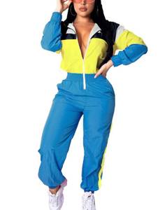 lot 86962 image: EOSIEDUR Womens One Piece Tracksuit Outfits Windbreaker Jacket Camouflage Crop Top Pants Jumpsuit Set 90s Blue L