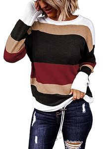 lot 86968 image: Dokotoo Womens Sweaters Round Neck Striped Cute Winter Pullover Sweaters Fall Outfits for Women 2024 Drawstring Red Medium