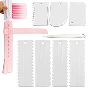 lot 86971 image: Cake Scraper Set of 9 Packs Cake Scraper Cake Decorating Comb Icing Smoother for cake decorating Plastic baking scraper Decorating Cake Edge Kitchen Baking Mold DIY Tool (White)