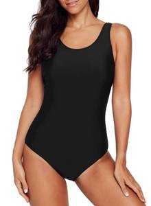 lot 86975 image: Aleumdr Womens One Piece Swimsuits for Women Criss Cross Back Tummy Control Bathing Suits Racing Training Sports Athletic Black Large