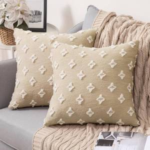 lot 86991 image: MIULEE Set of 2 Decorative Throw Pillow Covers Rhombic Jacquard Pillowcase Soft Square Cushion Case for Couch Sofa Bed Bedroom Living Room, 18x18 Inch, Tan