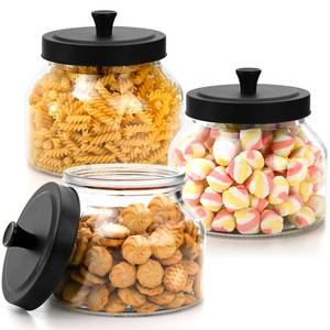 lot 86992 image: AVLA 3 Pack Glass Jars with Metal Lid, 58 OZ Clear Cookie Candy Jar, Food Storage Container with Black Lid, Empty Canister Set for Kitchen Counter, Pasta, Dog Treat, Snack