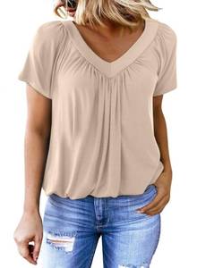 lot 87014 image: Dokotoo Womens Ladies Casual Summer Basic Henley Short Sleeve Shirts V Neck Solid Color Loose Fit Casual Blouse T Shirts for Women Tee Tunic Tops Apricot L