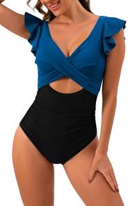 lot 87016 image: B2prity Womens One Piece Swimsuit Ruffle Cutout Bathing Suits Slimming Tummy Control V Neck Wrap Swimwear