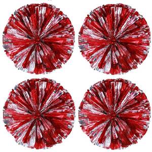 lot 87017 image: Hlonon 4 Pack Cheerleader Pom Poms Sports Dance Cheer Plastic Pom Poms Cheerleading for Sports Team Spirit Cheering (Red Silver,50g)