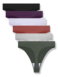 lot 87019 image: GRANKEE Womens Breathable Seamless Thong Panties No Show Underwear 6 Pack(BlackCaramelPurpleOlive GreenLavenderLight Grey 6 Pack M)