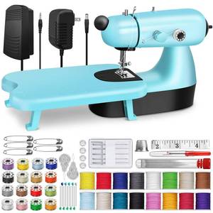 lot 87030 image: Mini Sewing Machine, Electric Sewing Machine with Sewing Bag, Expansion Board, LED Light, Fast Stitch Suitable for Clothes,Cutains,Jeans,DIY Home Travel