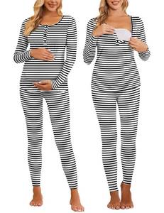 lot 87046 image: Ekouaer Maternity Nursing Pajama Delivery Pjs Long Sleeve Breastfeeding Thermal Underwear Set Navy Blue XX-Large