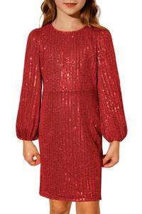 lot 87048 image: GRACE KARIN Long Sleeve Fall Dresses for Girls 2024 Sparkly Sequin Bodycon Formal Party Dress,Red,8-10 Years