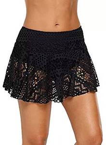 lot 87056 image: Lopie Women Lace Crochet Swim Skirt Bikini Bottom Swimsuit board Shorts Skort Swimdress (Black, M)