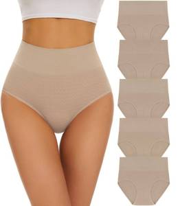 lot 87064 image: SAYCELI High Waisted Womens Underwear Tummy Control Briefs Seamless Soft Stretch Full Coverage Ladies Panties 5 Pack Nude