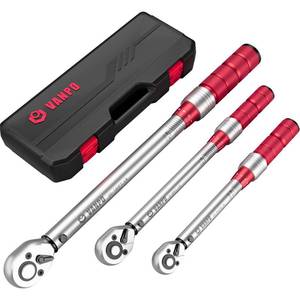 lot 87069 image: VANPO 14 38 12-inch Drive Click Torque Wrench, 3Pcs Torque Wrench Set 20-240 in.lb, 5-45 ft.lb, 20-160 ft.lb, Dual-Direction Adjustable 72-Tooth Torque Wrench for Bike, Moto, Car Maintenance - Retail $84.04