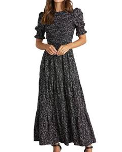 lot 87074 image: BTFBM Women Casual Summer Dresses 2024 Spring Crew Neck Ruffle Short Sleeve Floral Print Smocked Boho Flowy Maxi Dress(Floral Black White, X-Large)