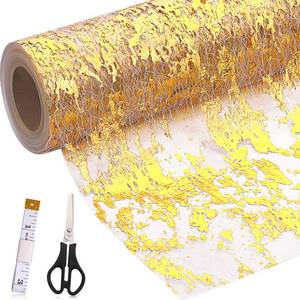 lot 87085 image: Metallic Gold Thin Table Runner with Scissors and Soft Ruler Glitter Gold Table Runners Gold Table Decor Gold Fabric Sequin Table Runners for Wedding Birthday Party Decoration, 11 Inch x 33 Feet
