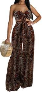 lot 87091 image: Two Piece Outfits for Womens Summer Vacation Tropical Sexy Halter Tops Straight Long Pants Beach Sets Cover Ups Swimsuit(Medium)