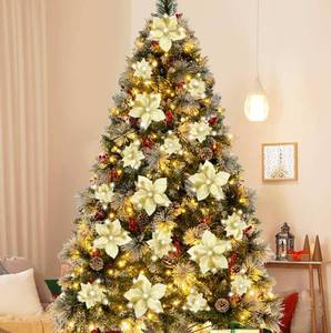 lot 87093 image: Geefuun 28PCS Christmas Tree Decorations Poinsettias Artificial Flowers Ornaments Xmas Gold Glitter Flower with Clips