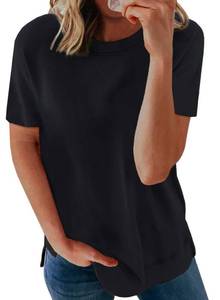 lot 87096 image: Biucly Womens Summer Casual Sexy Short Sleeve Crewneck Solid Color Tee Loose Tops Tshirts for Womens(Black, Small)