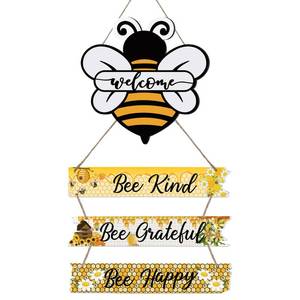 lot 87099 image: Bumble Bee Door Decor for Home, 1524 Wooden Bee door Hanger Bee Kind Bee Grateful Bee Happy Welcome Signs for Front Door Decorations Spring Summer Bee Wreath Wall Decor Bee Themed Party Decorations