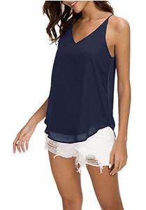 lot 87101 image: Evera B Womens Camisole V Neck Flowy Tank Top Cami wAdjustable Spaghetti Straps  Basic Sleeveless Top, Casual & Dressy Shirt (Medium, Navy)