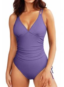 lot 87109 image: Aleumdr Women One Piece Swimsuit Push Up Tummy Control Bathing Suit High Cut Cheeky Monokini Slimming Swimwear Purple X-Large US 16 18