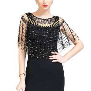 lot 87111 image: 1920s Shawl Wraps Gatsby Beaded Evening Cape Bridal Shawl Bolero Flapper Cover Up(Style 6-Black & Glod)