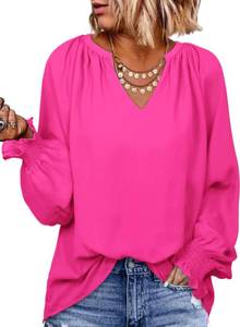 lot 87115 image: Dokotoo Womens Tops Fall Outfits for Women 2024 Fashion Long Sleeve Shirts V Neck Fall Chiffon Tunic Tops Loose Fit Solid Color Casual Plus Size Stylish T Shirts Business Hot Pink Blouses for Women S