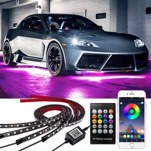 lot 87119 image: Yielinth Smart Exterior Car Lights,16 Million Colors Music Mode Neon Accent Lights Strip ,Waterproof underglow kit for car with APP & RF Remote Control,DC 12V