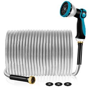 lot 87121 image: Garden Hose 50 ft - Metal Garden Hose Stainless Steel Water Hose Flexible Garden Hose 50 ft Collapsible and No Kink Water Pipe