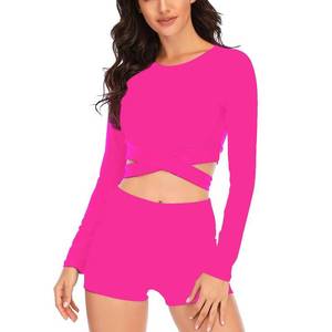 lot 87135 image: NESY Womems Rash Guard Swimsuit Long Sleeve Two Piece Bathing Suit UV Protection Crop Top Swimwear