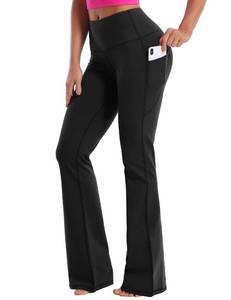 lot 87148 image: BUBBLELIME 29313335 4 Styles Womens Bootcut Yoga Pants Tummy Control - Side Pockets_Black L_33 Inseam