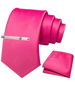 lot 87154 image: RBOCOTT Hot Pink Tie and Pocket Square Necktie Tie Clip Set for Men(94)