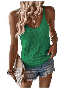 lot 87169 image: COZYEASE Womens Knit Spaghetti Strap Cami Top Bodycon Sleeveless Casual Plain Summer Top Green L