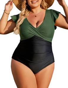 lot 87182 image: Blooming Jelly Womens Plus Size Swimsuit One Piece Tummy Control Bathing Suit Maternity Push Up Swimwear Retro Slimming Swim Suit (Army Green and Black,XX-Large)