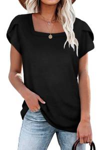 lot 87194 image: Womens Summer Blouses and Tops Casual Cap Sleeve Square Neck Vintage T Shirts Black XXL