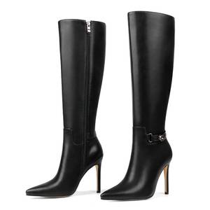 lot 87196 image: COLETER Womens Knee High Boots Pointed Toe Stiletto Buckle Dress Boots Zipper Heeled Boots Matte Black 9US