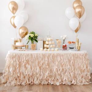 lot 87198 image: BLUEKATE Champagne Gold Table Skirt. 6ft Table Skirt with Double Layer Organza Wedding Decorations Rustic Theme, Graduation, Gold Party Decorations. Tutu Table Skirts for Rectangle Tables 6ft