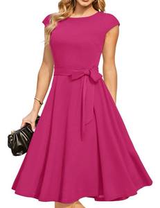 lot 87200 image: DRESSTELLS Cocktail Dresses, Formal Wedding Guest Dresses for Women 2024, Modest Summer Fit Flare Aline Vintage Homecoming Party Dress Fuchsia Hot Pink Rose L