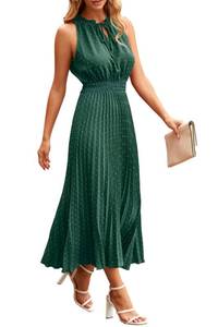 lot 87201 image: PRETTYGARDEN Womens Midi Summer Dresses Casual V Neck Swiss Dot Ruffle Sleeveless A Line Beach Sun Dress (Dark Green,X-Large)