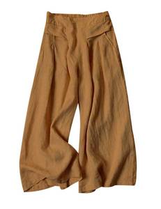 lot 87219 image: Gihuo Women s Culottes Linen Blend Wide Leg Pants Elastic Waist Casual Palazzo Trousers with Pockets Capris(Brown-XL)