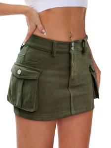 lot 87226 image: Mancreda Women Cargo Mini Skirt Low Waist Button Bodycon Y2K Pockets Corduroy Skirts